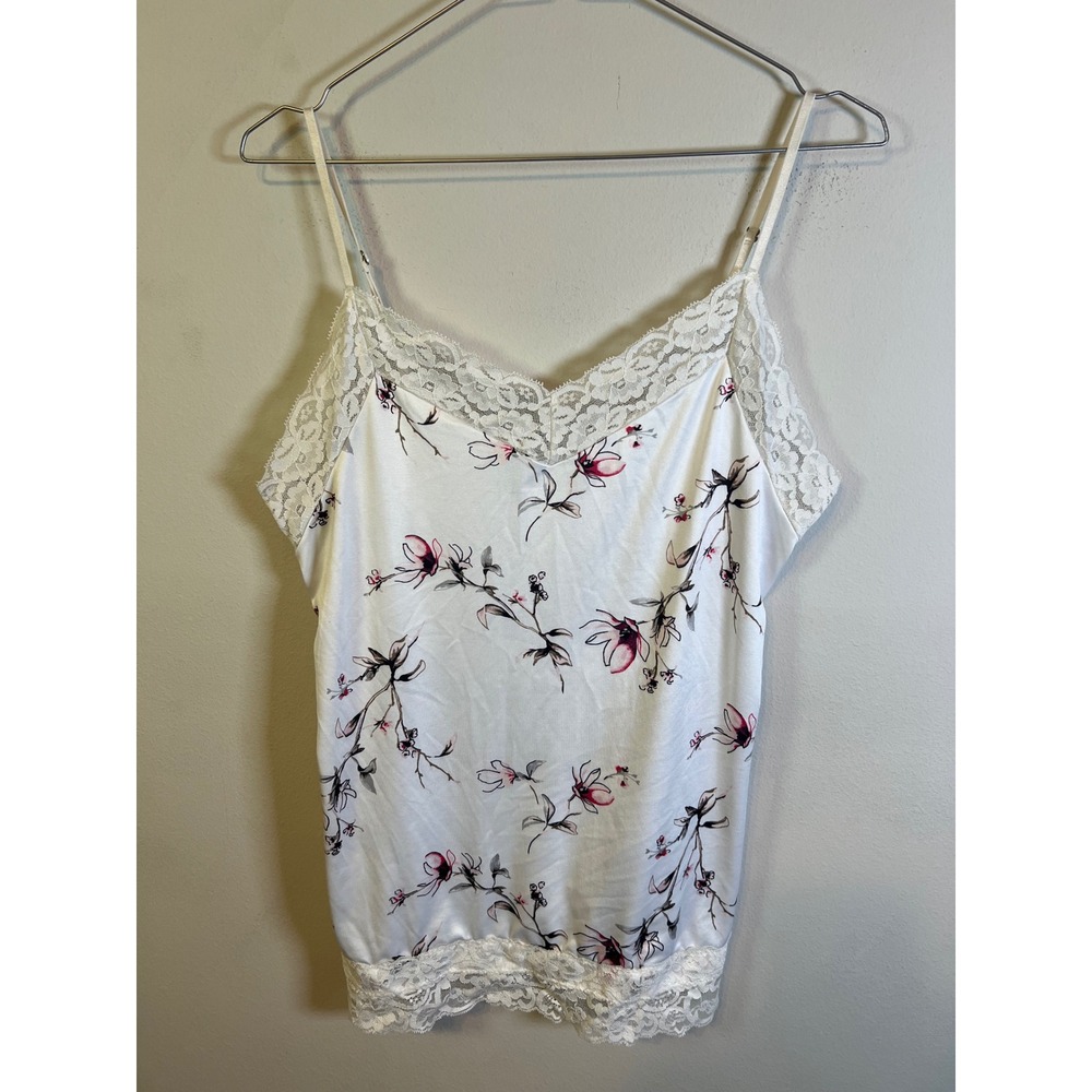 WHBM‎ Womens Cami Top Lace Trim Floral White L